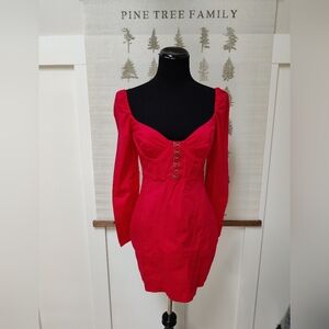 Oh Polly Red Corset Bodycon Mini Dress Long Sleeve Sweetheart Neckline Size 8